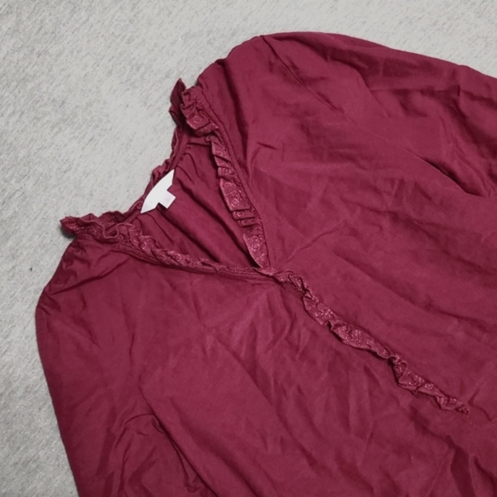 LAUREN CONRAD Crop V-Neck Balloon 3/4 Sleeve Plum Purple Lacey Peasant Blouse - Picture 3 of 10